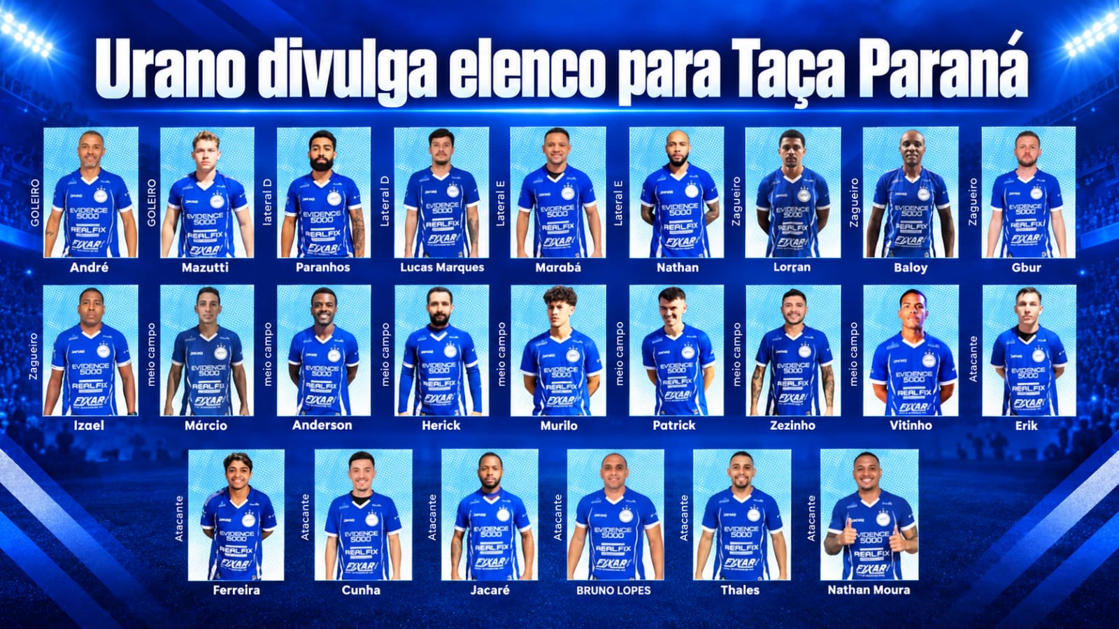 O atual campeão da suburbana de Curitiba anunciou oficialmente o elenco que vai disputar a Taça Paraná de 2026, com muitas novidades na equipe que vai ser dirigida por Juninho Placha.